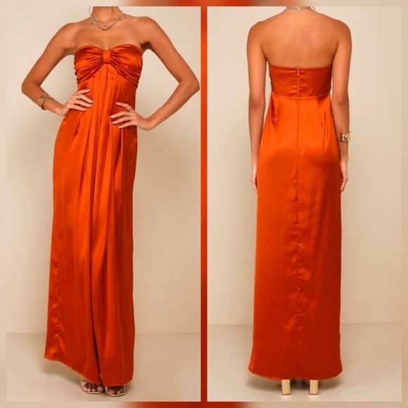 Lulus Dresses & Skirts - Lulus 2X Memorable Entrance Rust Orange Strapless Satin Maxi Dress, Size 2X